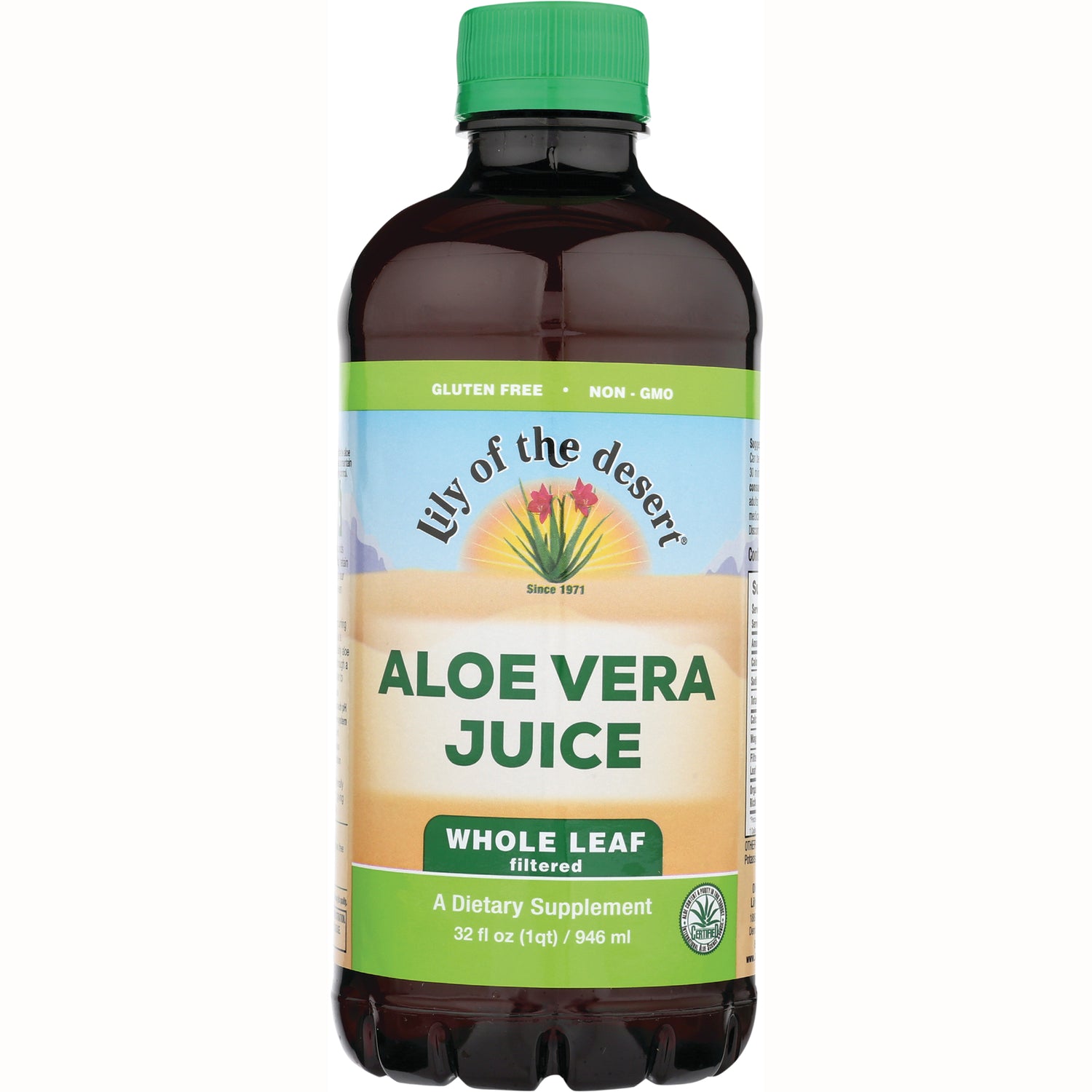 LIL033 | Lily of the Desert Aloe Vera Juice whole leaf 32 fl oz bottle front label