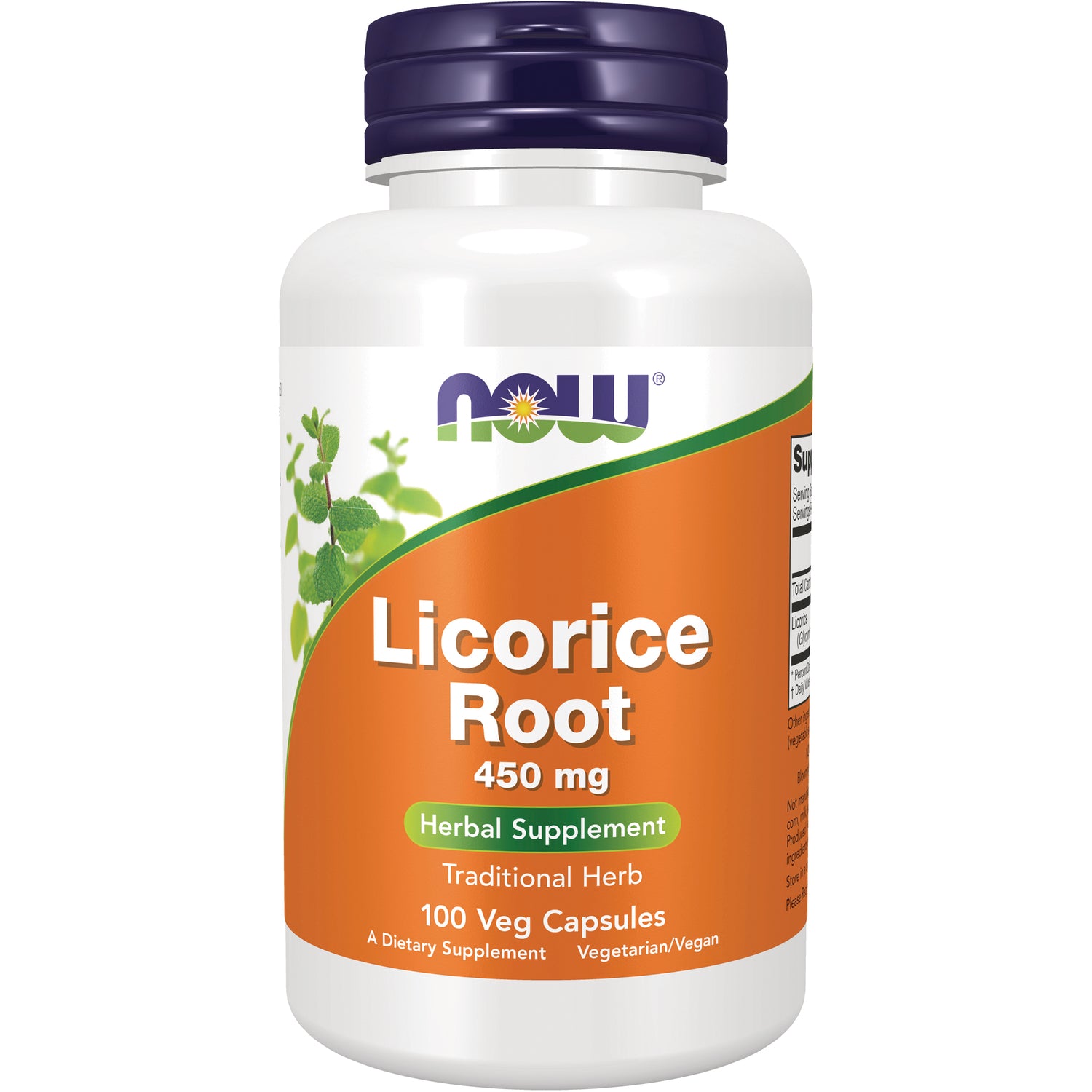 NWF554 | NOW Licorice Root 450 mg herbal supplement bottle, 100 veg capsules