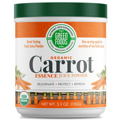 GM051 | Green Foods Organic Carrot Essence juice powder container, front label with USDA Organic and NET WT 5.3 OZ