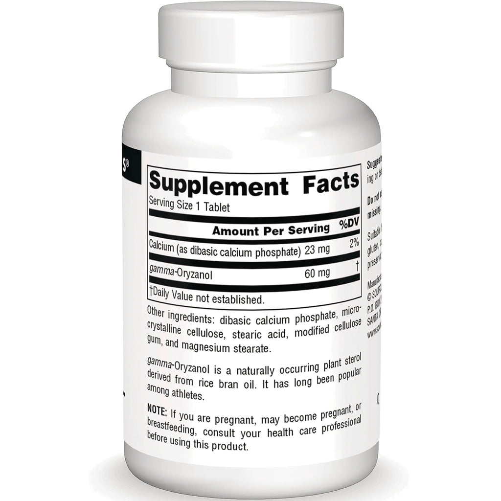 SN293 | Back label with Supplement Facts, serving size 1 tablet, and ingredients for gamma-Oryzanol - Thumbnail