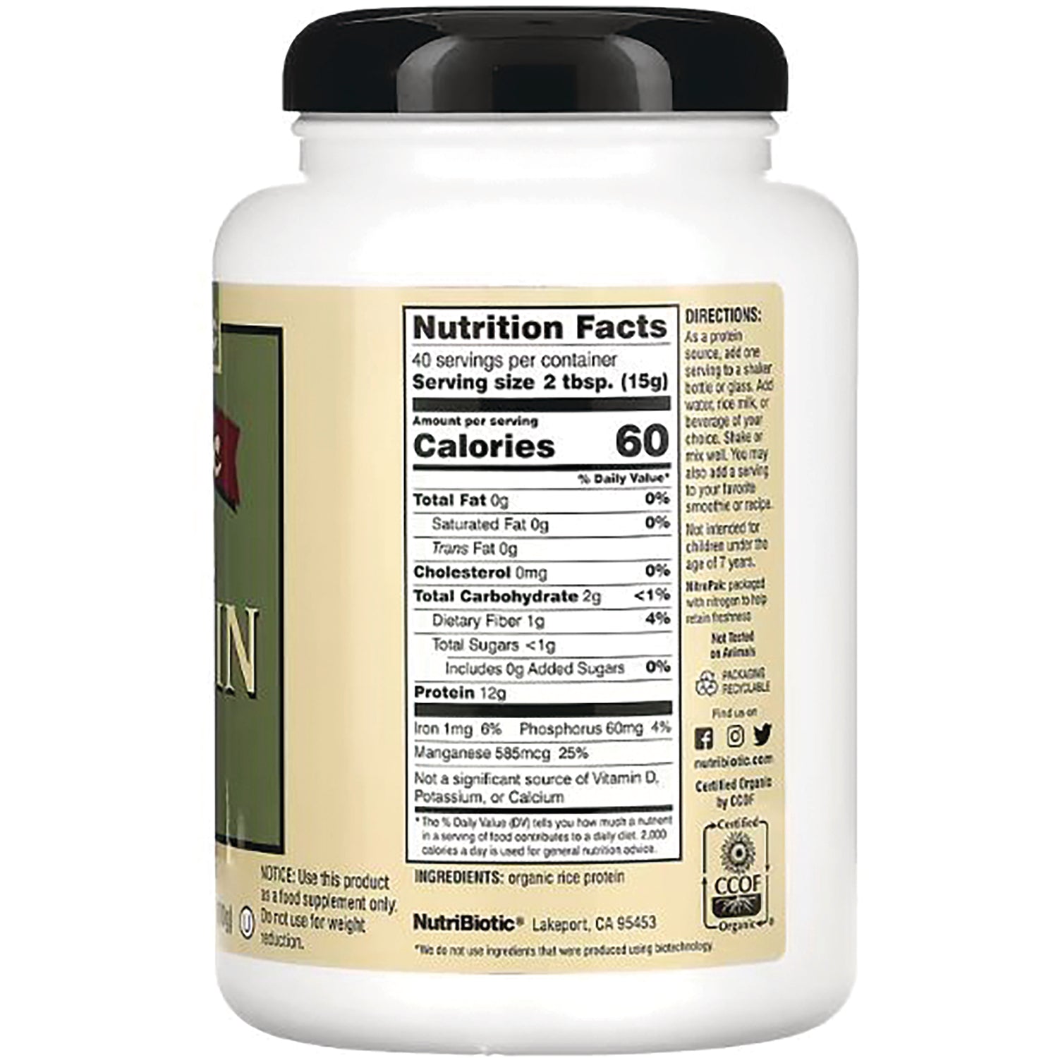 NUB018 | Back label showing Nutrition Facts panel and ingredients on white supplement bottle