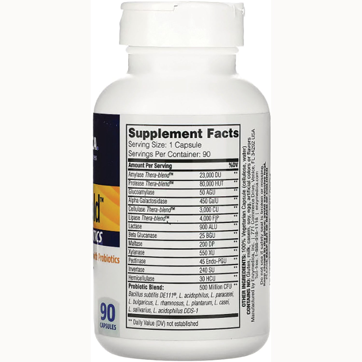 EMD029 | Supplement Facts label on white bottle showing serving size 1 capsule and ingredient amounts