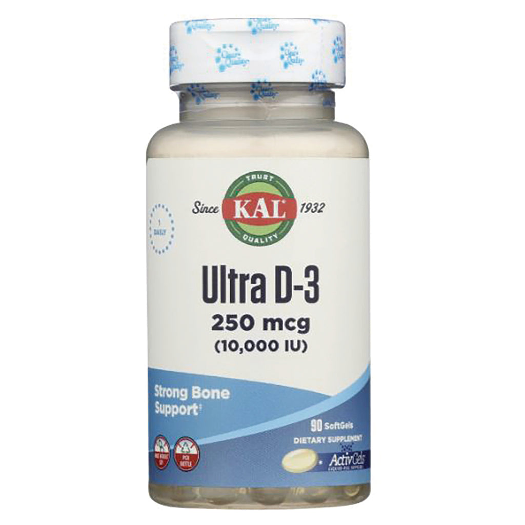 KL533 | KAL Ultra D-3 250 mcg (10,000 IU) softgels bottle, 90 count, strong bone support - Thumbnail