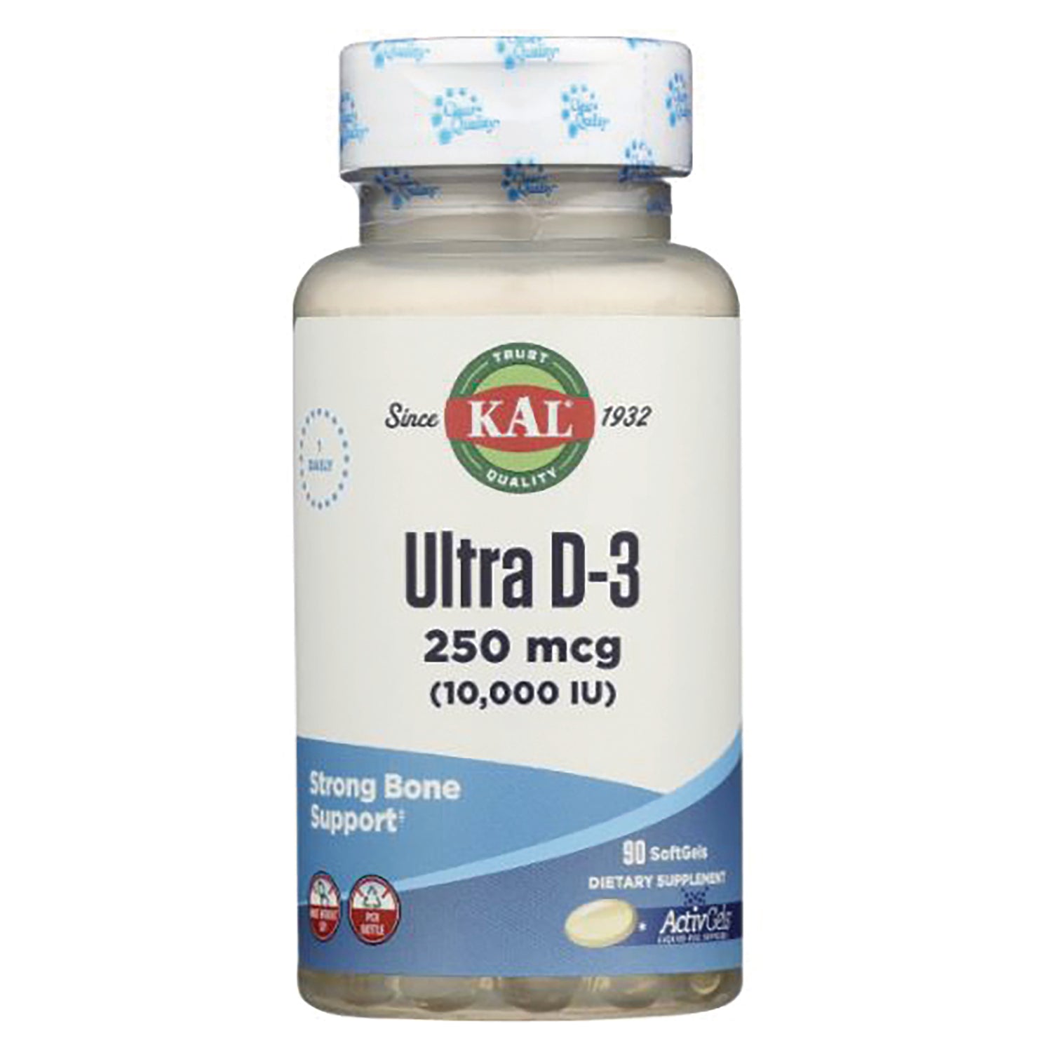 KL533 | KAL Ultra D-3 250 mcg (10,000 IU) softgels bottle, 90 count, strong bone support