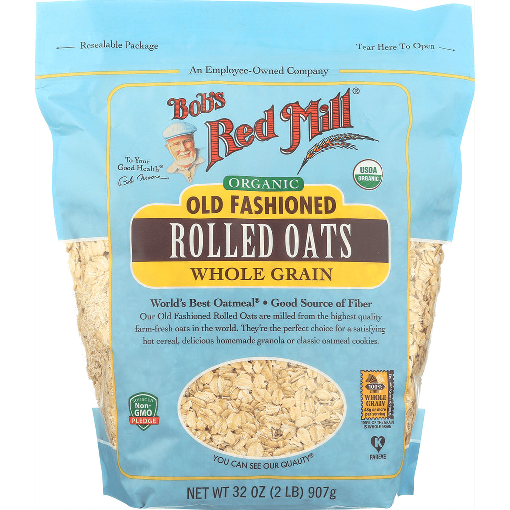 BOB312 | Bob's Red Mill organic old fashioned rolled oats bag, front packaging with clear window showing oats - Thumbnail