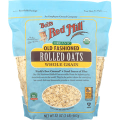 BOB312 | Bob's Red Mill organic old fashioned rolled oats bag, front packaging with clear window showing oats