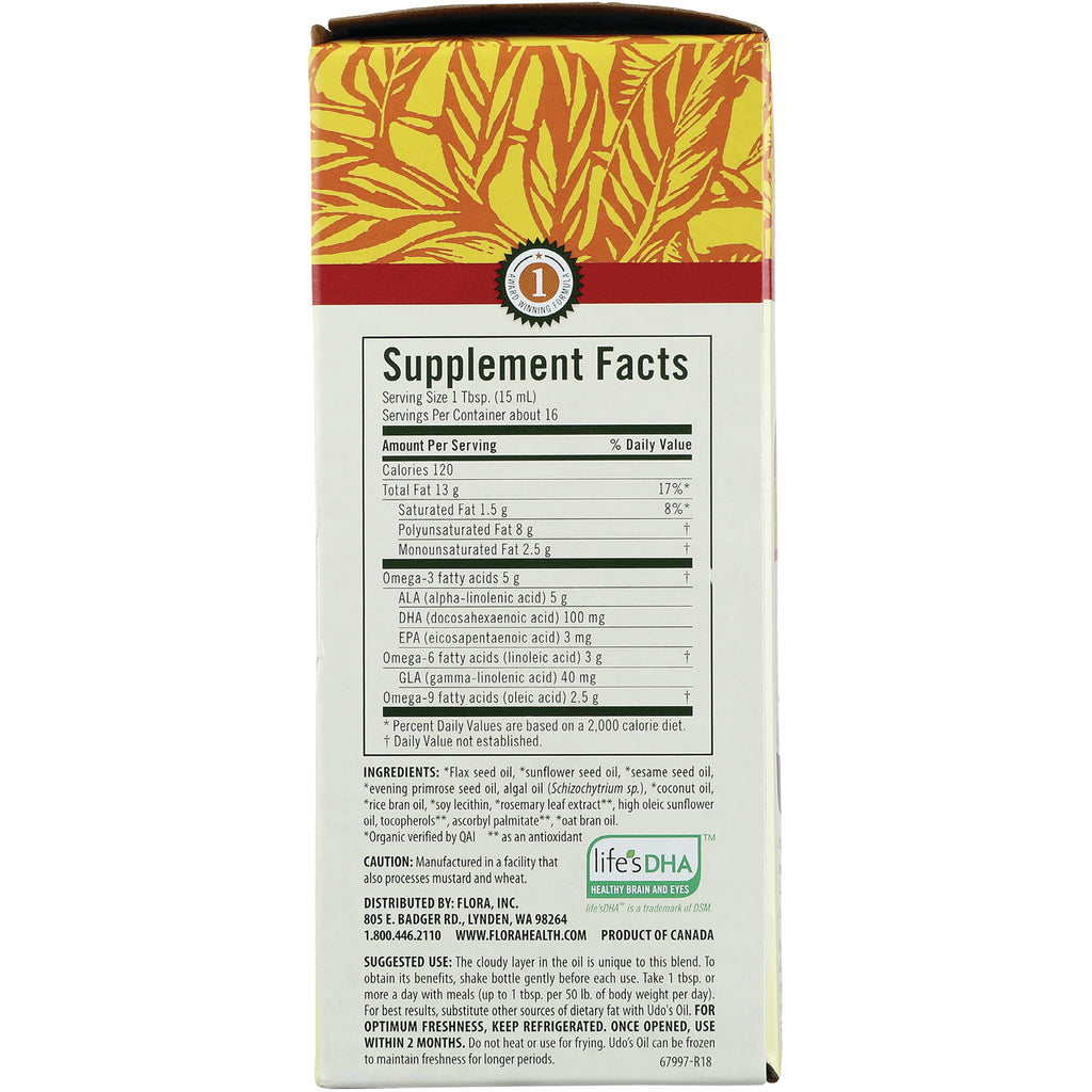 FL040 | back panel showing Supplement Facts, ingredient list, and usage information on flax oil blend box - Thumbnail