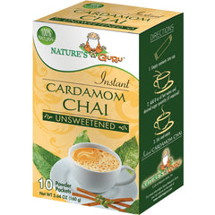 NSG004 | Nature's Guru Instant Cardamom Chai unsweetened box showing cup and 10 powder packets