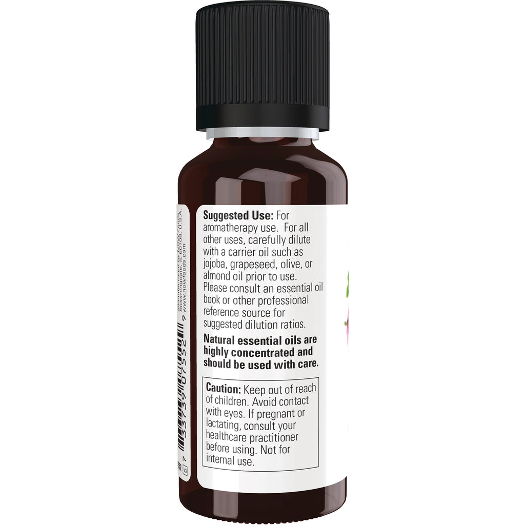 NWF477 | Back label of brown essential oil bottle showing suggested use and caution text - Thumbnail