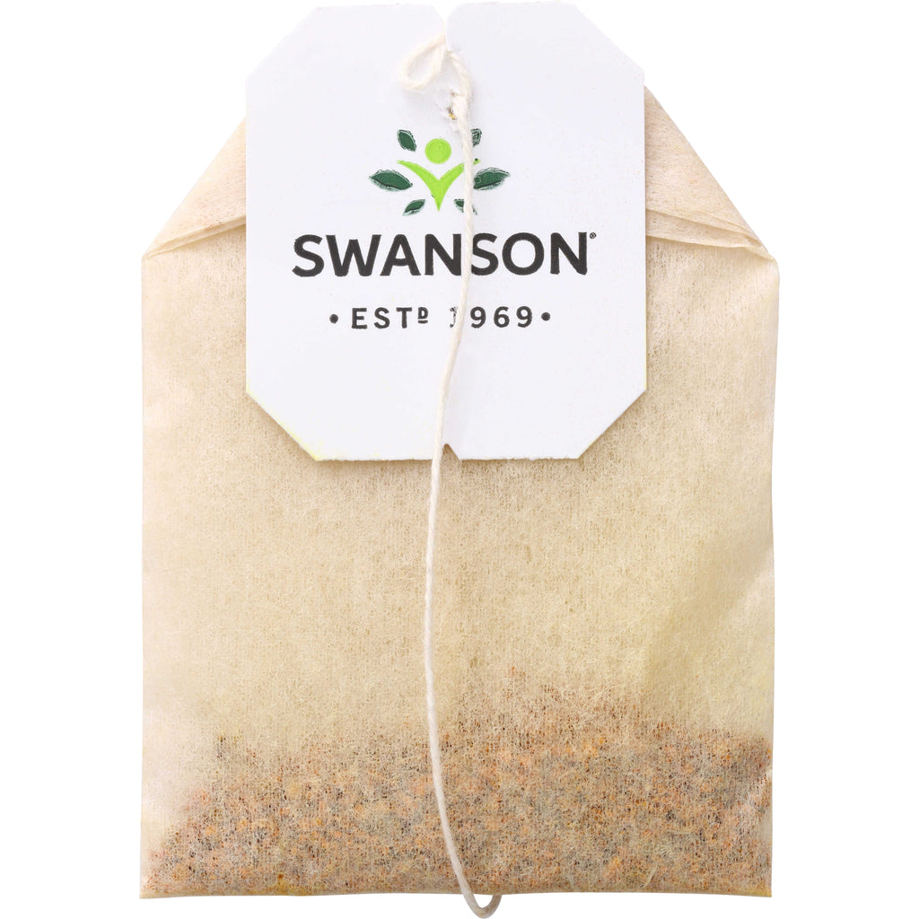 SWF099 | Tea bag with Swanson tag reading "SWANSON ESTD 1969", string attached and tea leaves visible through the filter - Thumbnail