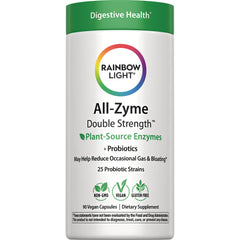 RBL168 | Rainbow Light All-Zyme Double Strength digestive enzyme supplement bottle front label, 90 vegan capsules