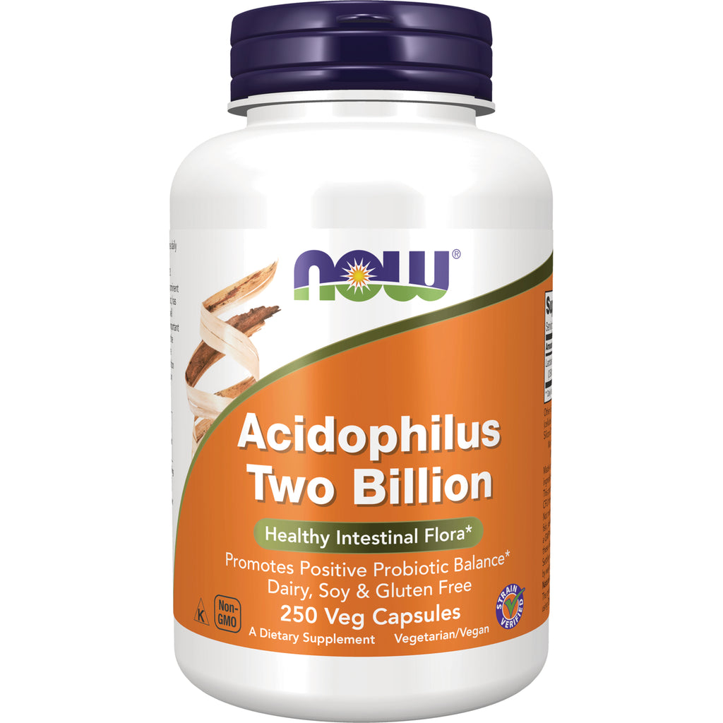 NWF787 | NOW Acidophilus Two Billion probiotic bottle, 250 Veg Capsules front label - Thumbnail