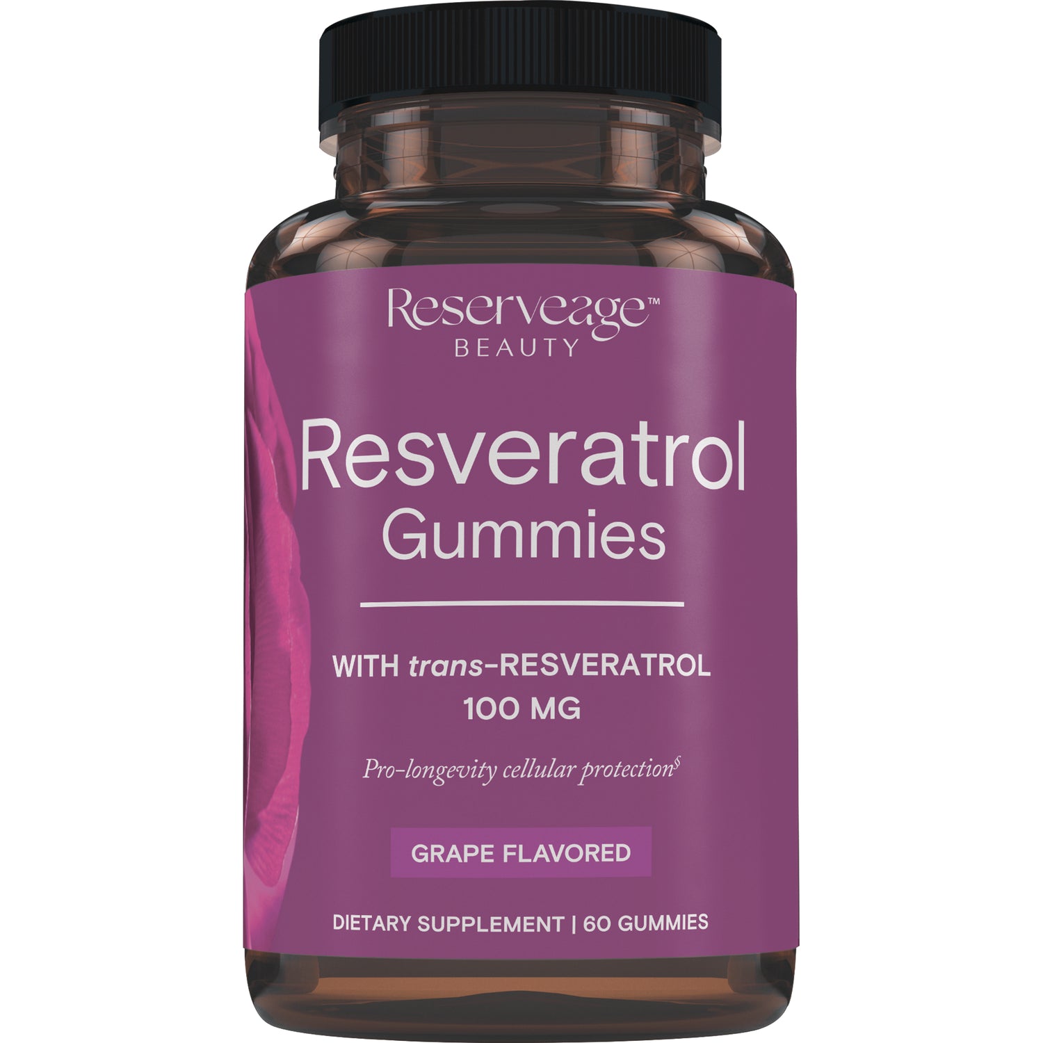 RSA046 | Reserveage Beauty Resveratrol Gummies bottle, grape flavored, 100 mg, 60 count