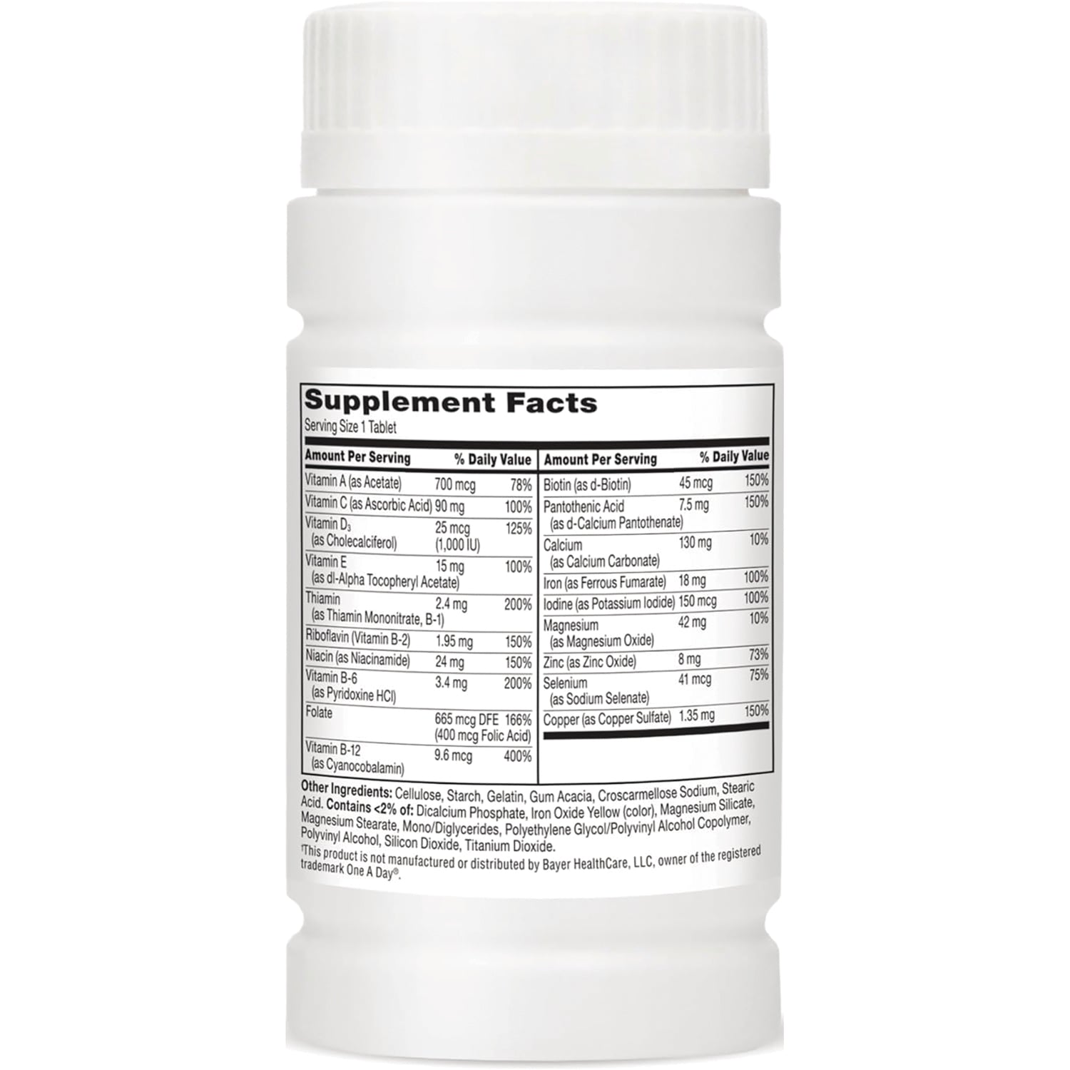 CNT219 | back label showing Supplement Facts panel and ingredient list on white vitamin bottle