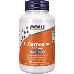 NWF1325 | NOW L-Carnosine 500 mg supplement bottle, front label showing 100 Veg Capsules