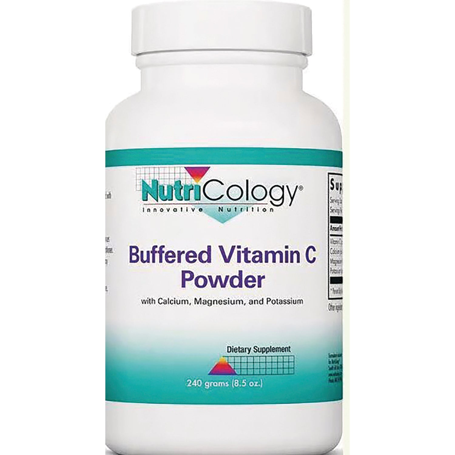 NCL016 | NutriCology Buffered Vitamin C Powder front label, 240 grams (8.5 oz) dietary supplement