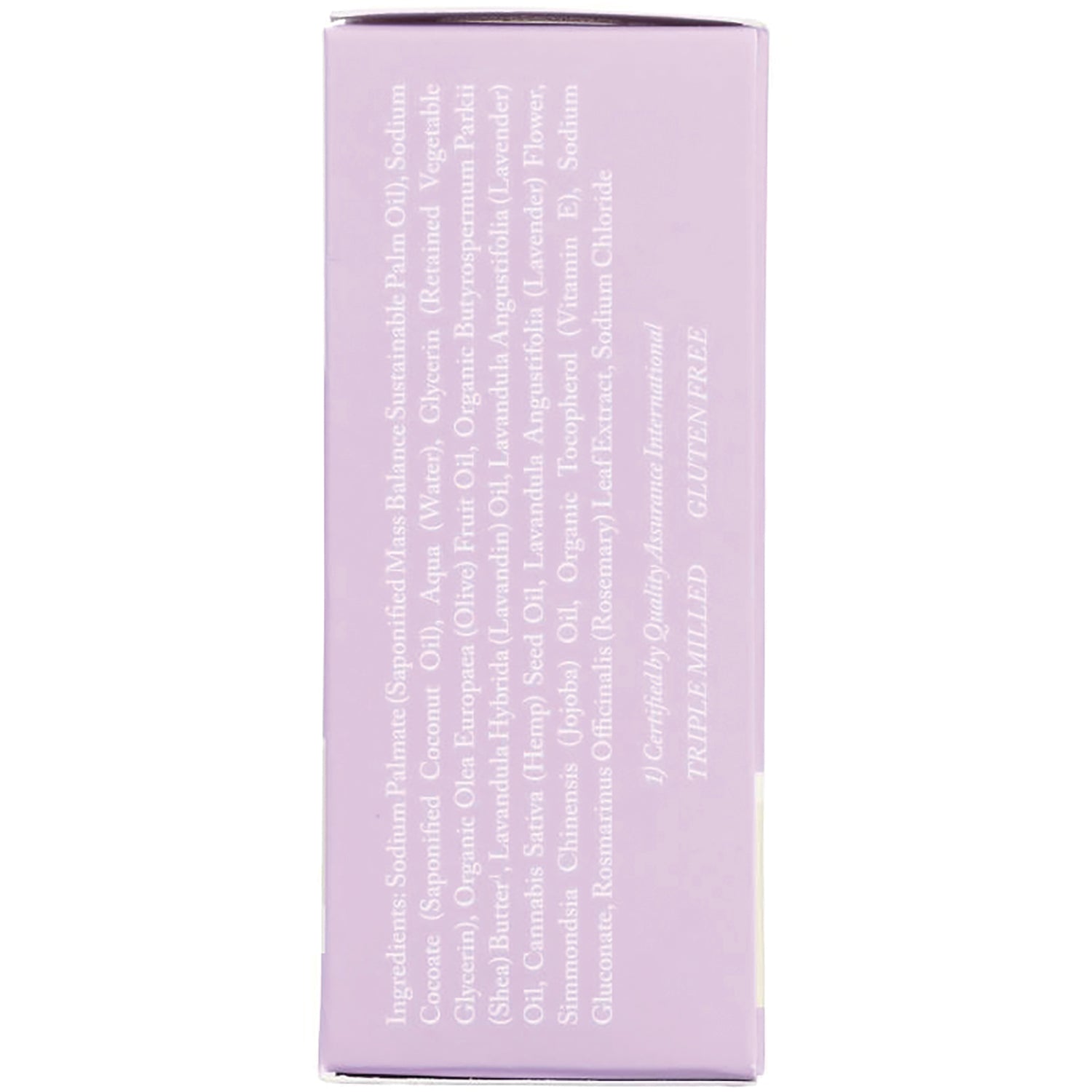 DRW018 | back of pink product box showing vertical ingredients list and TRIPLE MILLED GLUTEN FREE text