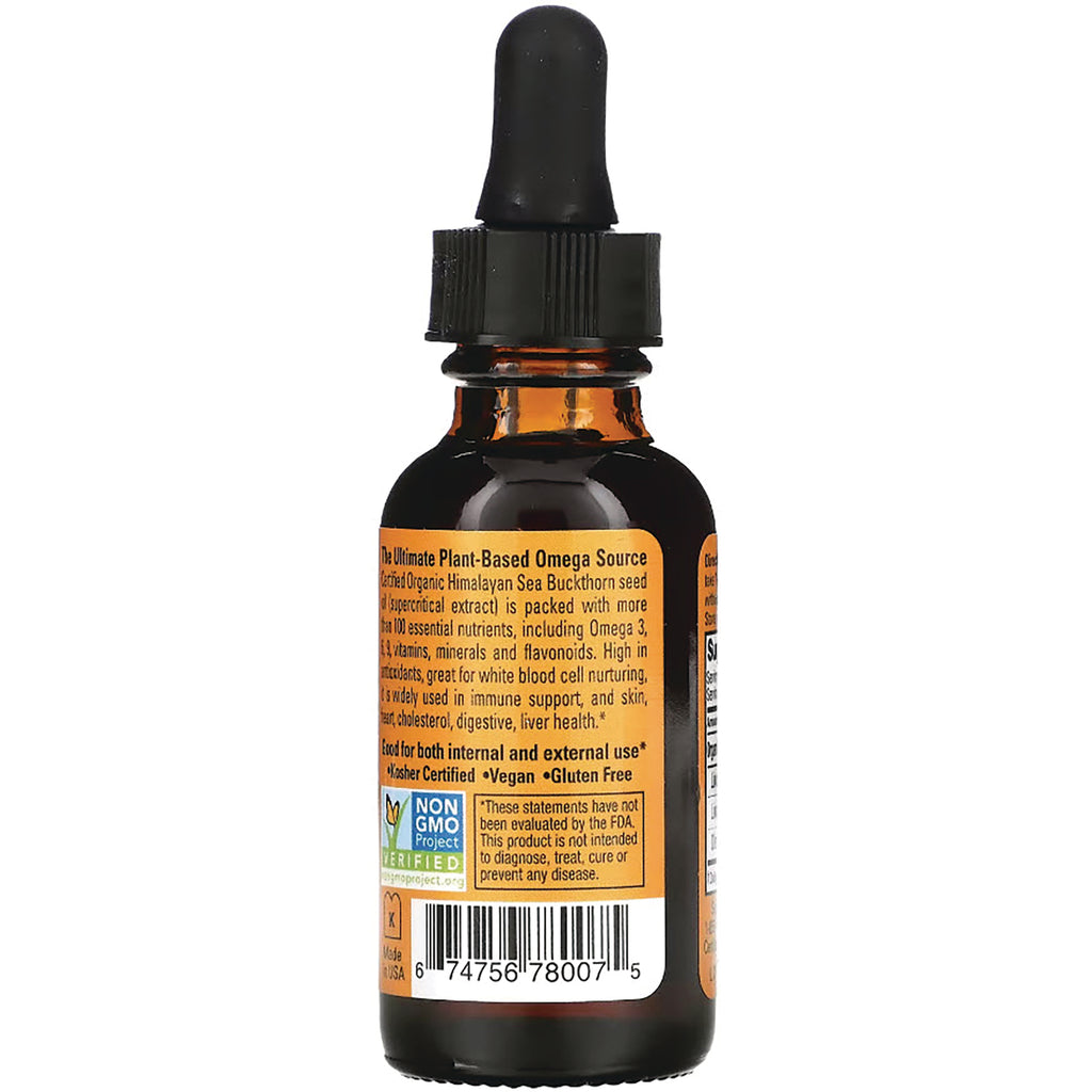 SBW004 | Back of amber dropper bottle showing product label text, Non-GMO Project logo and barcode - Thumbnail