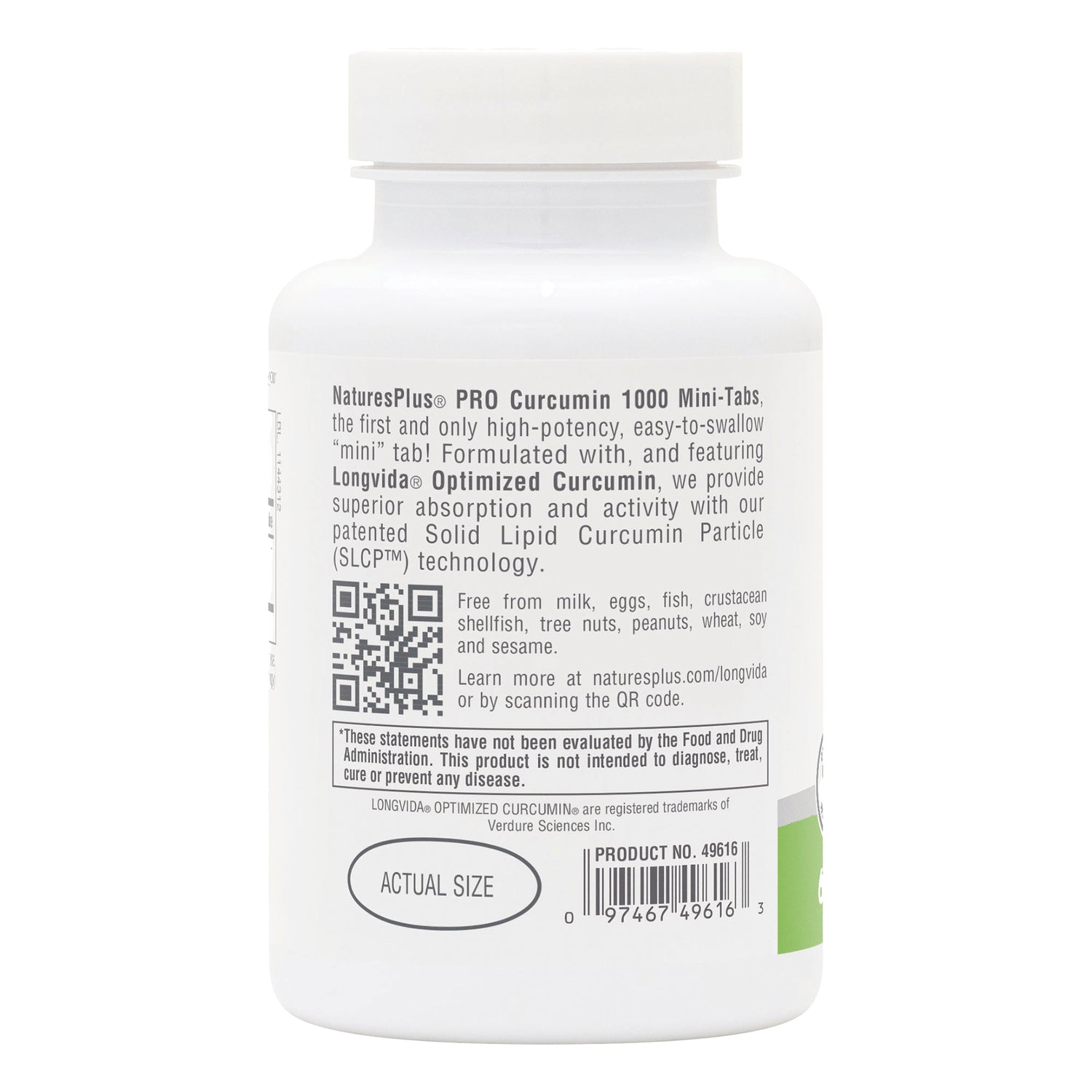 NTP350 | back of white supplement bottle showing product text, QR code, allergen info and barcode