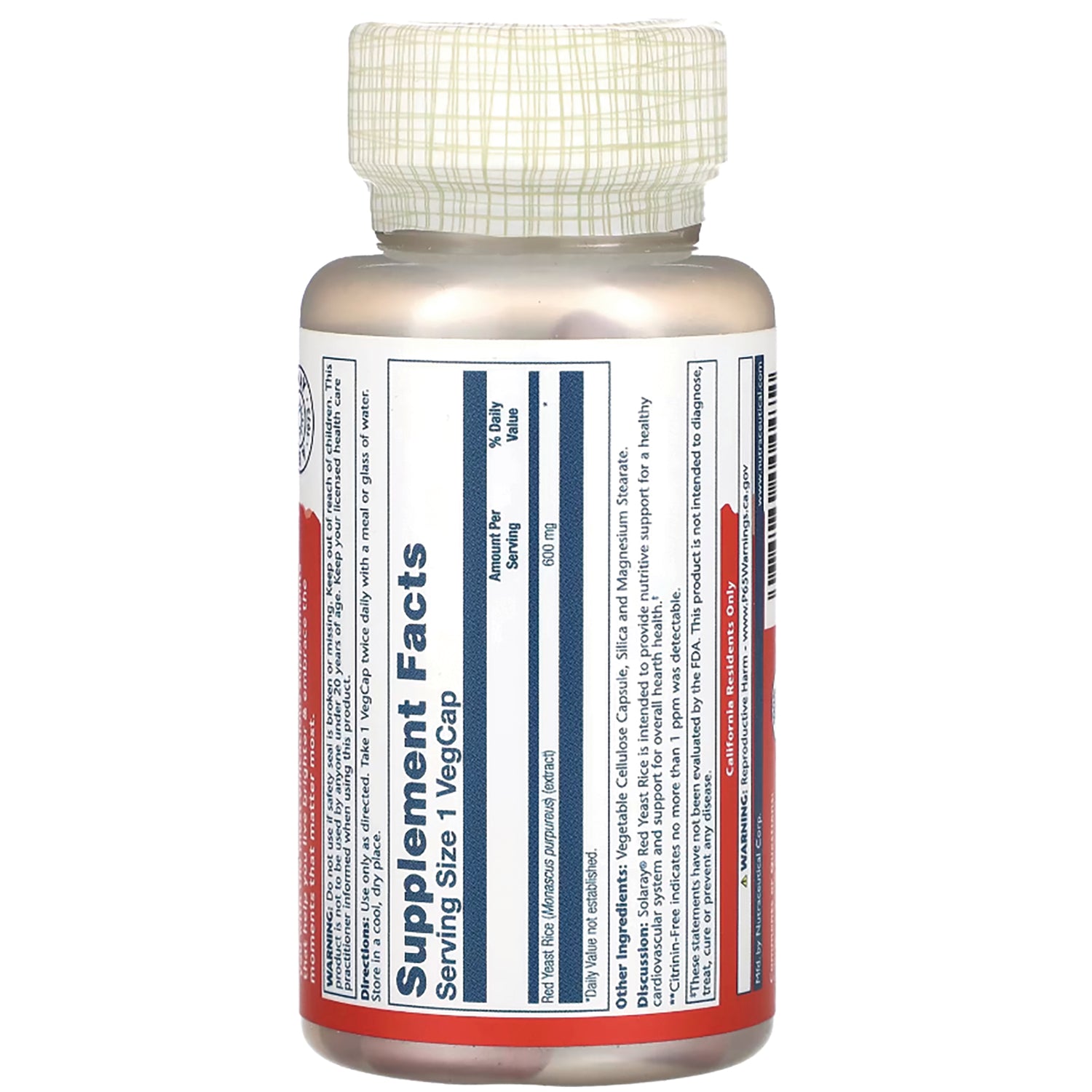 SLR209 | Supplement bottle back showing Supplement Facts panel and ingredient text