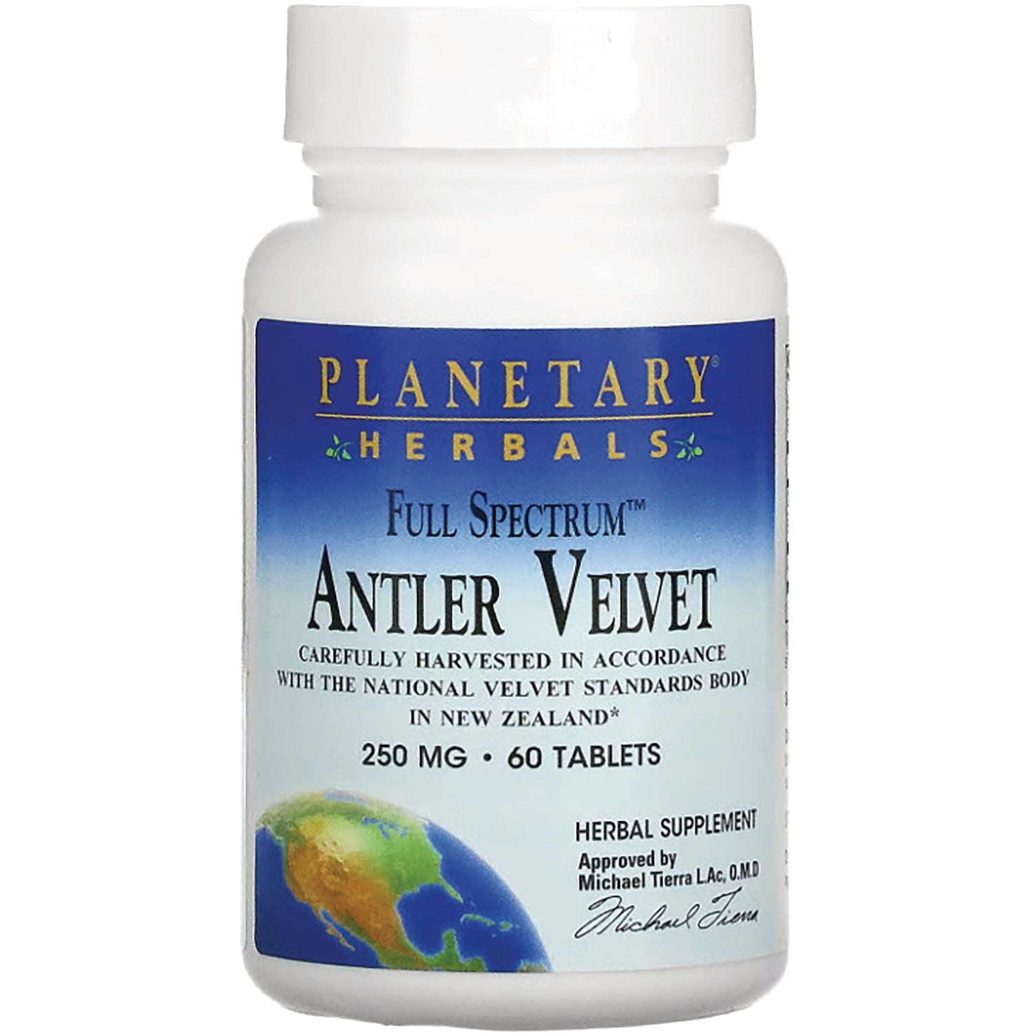 PF095 | Planetary Herbals Antler Velvet 250 mg 60 tablets white supplement bottle front label