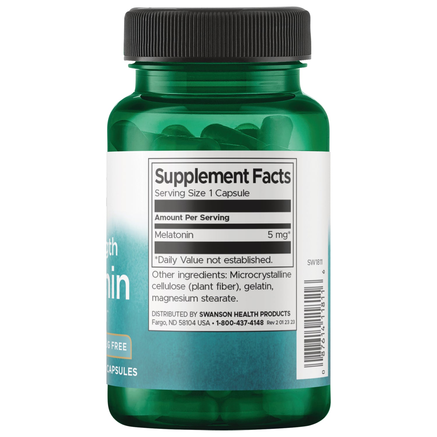 SW1996 | Supplement Facts panel for melatonin 5 mg capsules