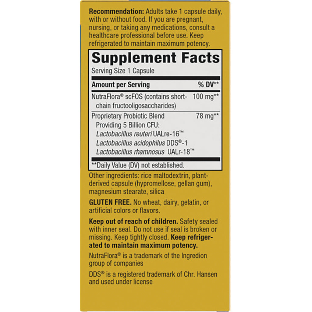 NW634 | Supplement Facts panel showing serving size 1 capsule, proprietary probiotic blend, other ingredients and warnings - Thumbnail