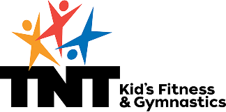Logo for TNT Kids Fitness & Gymnastics with colorful stars and black text.