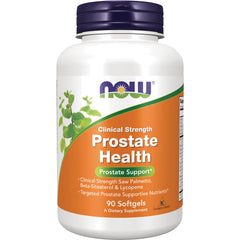 NWF1154 | Front view of NOW Clinical Strength Prostate Health 90 softgels white bottle with orange label and purple cap