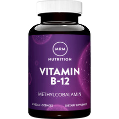 MRM041 | MRM Nutrition Vitamin B-12 methylcobalamin bottle front label, 60 vegan lozenges dietary supplement