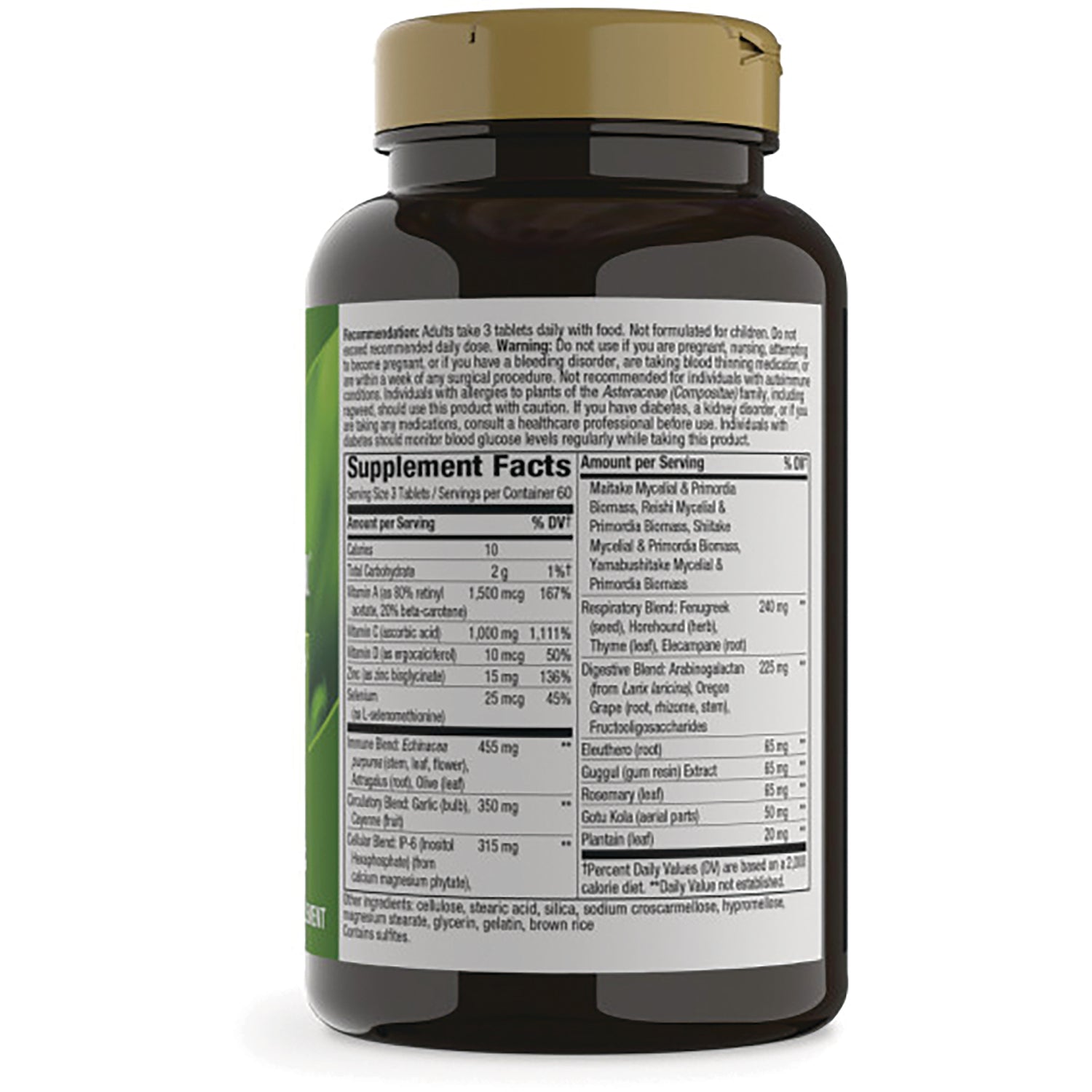 NW741 | back of brown supplement bottle showing Supplement Facts panel and ingredient list