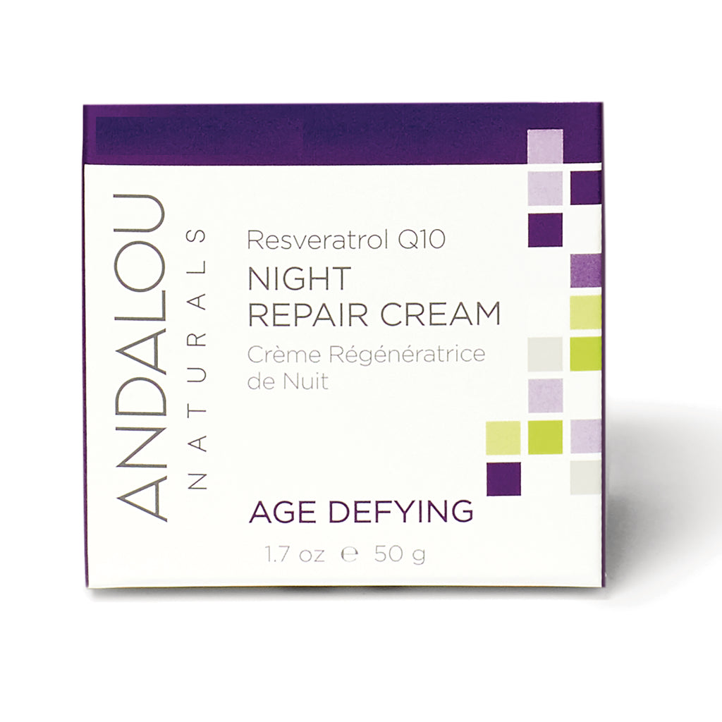 ADN009 | Andalou Naturals Resveratrol Q10 Night Repair Cream, Age Defying, 1.7 oz (50 g) box front - Thumbnail
