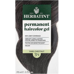 HBT004 | Herbatint permanent haircolor gel 3N Dark Chestnut front box showing branding and model's face