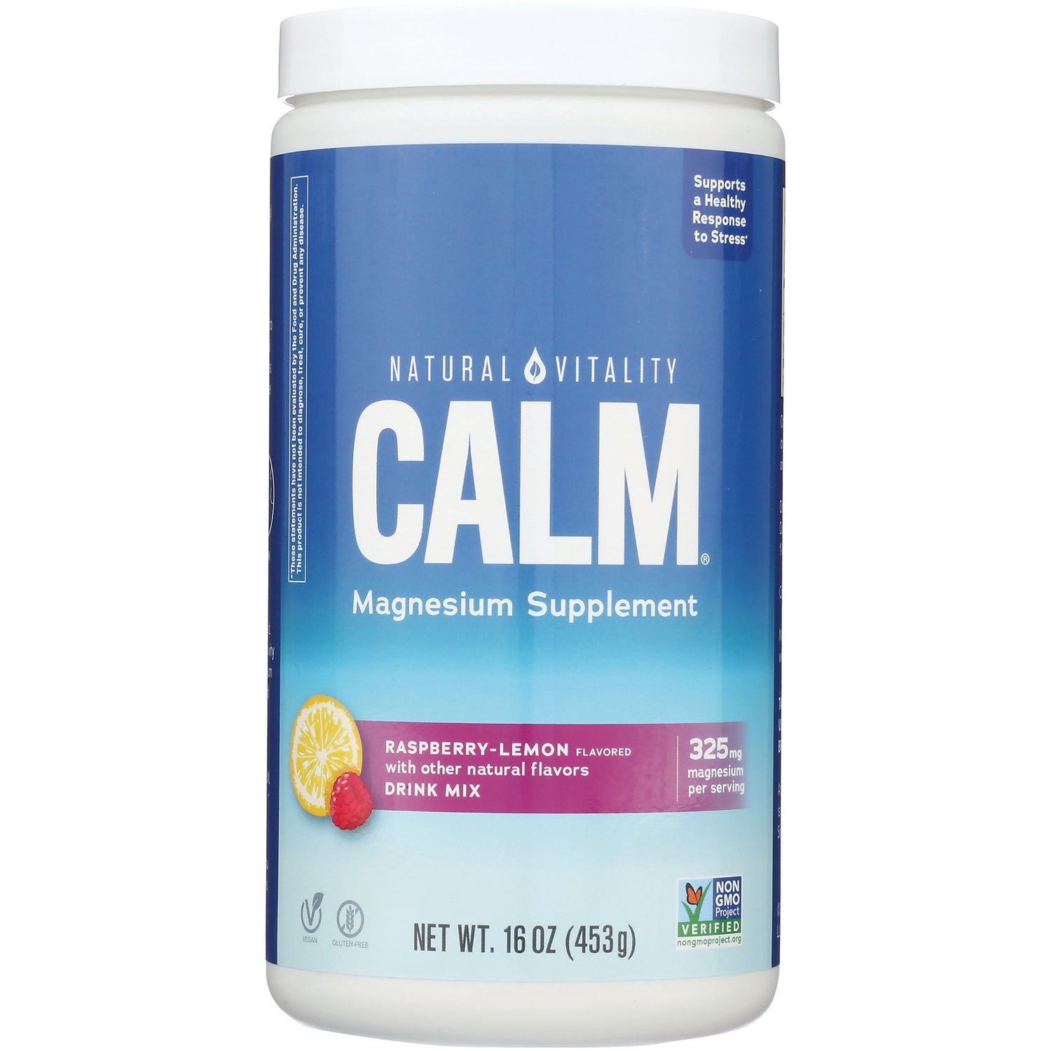 NVT002 | Natural Vitality CALM magnesium supplement raspberry-lemon drink mix tub, 16 oz