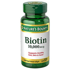 NBY057 | Nature's Bounty Biotin 10,000 mcg bottle, 120 rapid release softgels, supports healthy hair, skin & nails