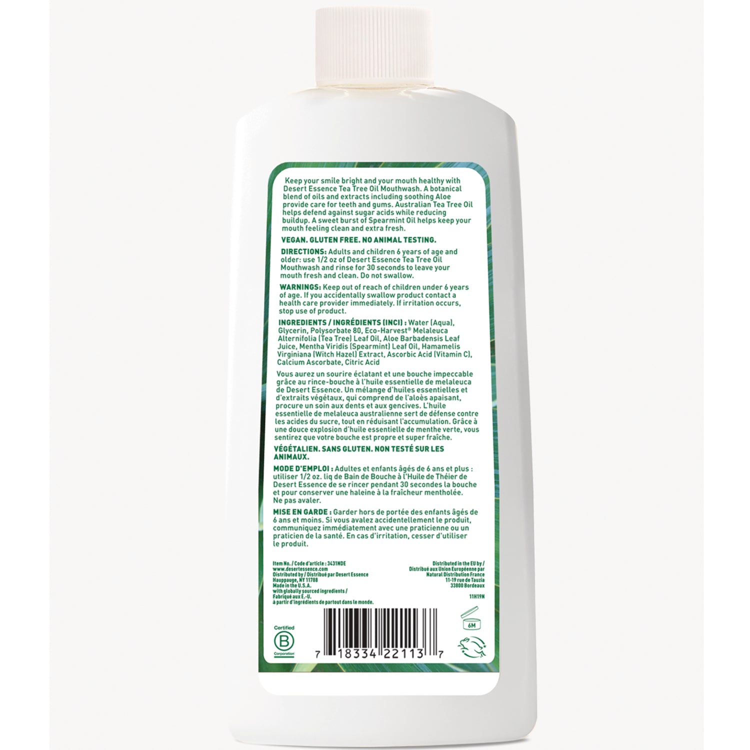 DST028 | back label of white bottle showing ingredients, directions, warnings, and barcode
