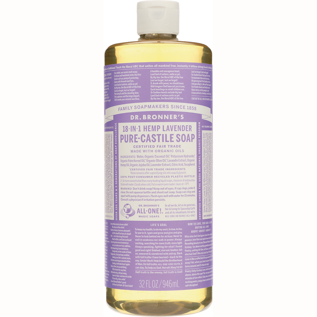 DRB025 | Dr. Bronner's 18-in-1 Hemp Lavender Pure-Castile Soap bottle labeled 32 FL OZ 946 mL - Thumbnail