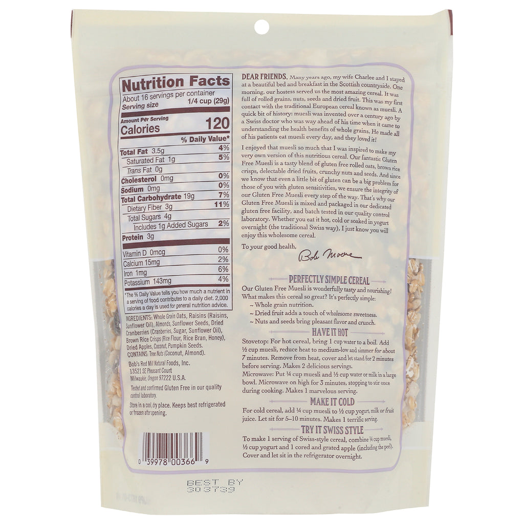 BOB136 | Back of cereal bag showing Nutrition Facts panel, ingredients and serving instructions - Thumbnail