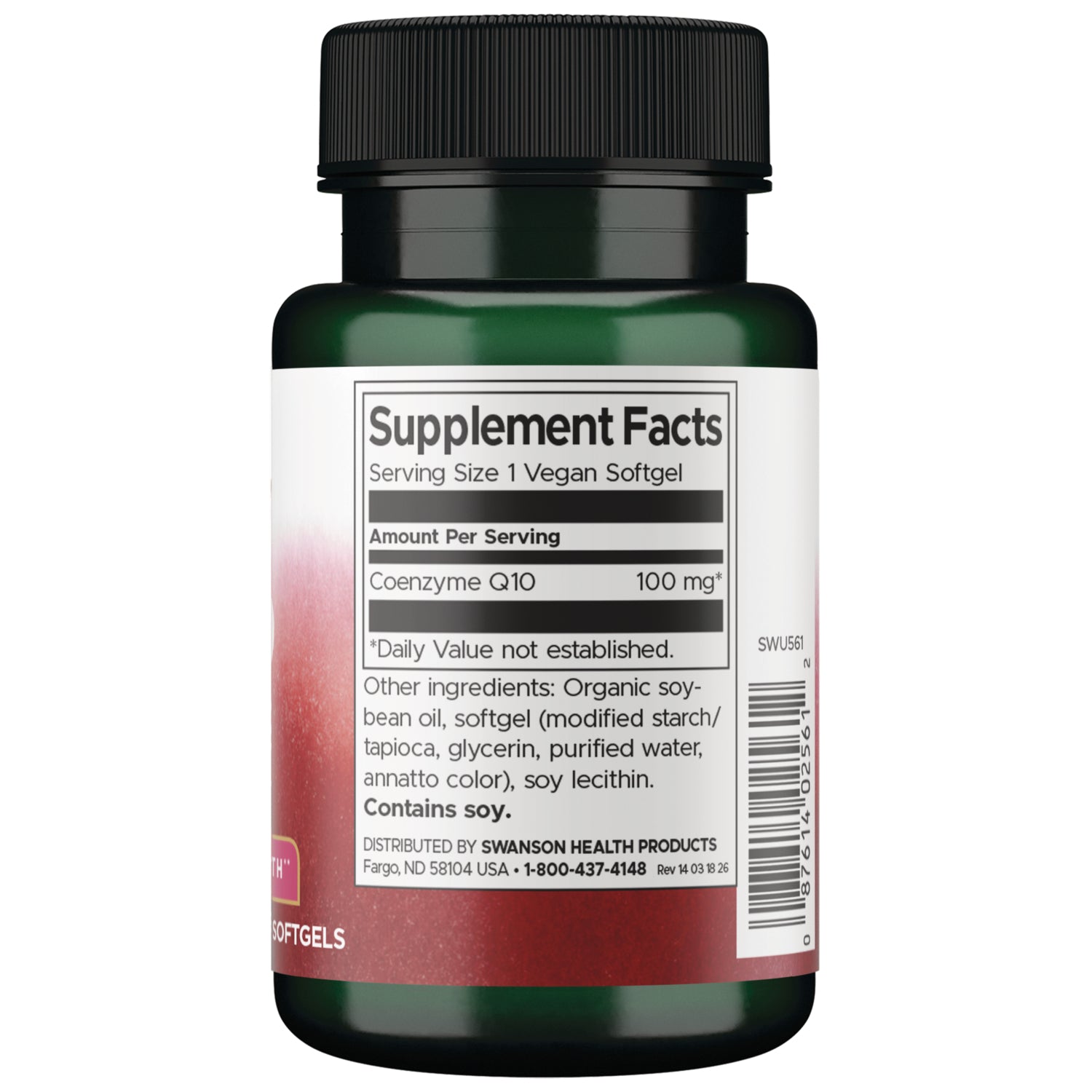 SWU561 | Back label with supplement facts and serving information