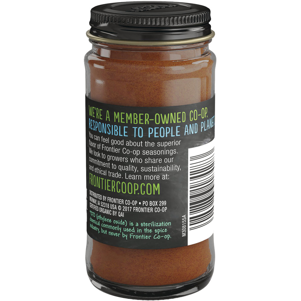 FNP009 | Back of glass spice jar showing label with FRONTIERCOOP.COM, product info text and barcode - Thumbnail