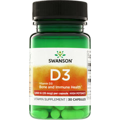 SW1241 | Swanson Vitamin D3 1,000 IU (25 mcg) High Potency, Bone and Immune Health, 30 capsules