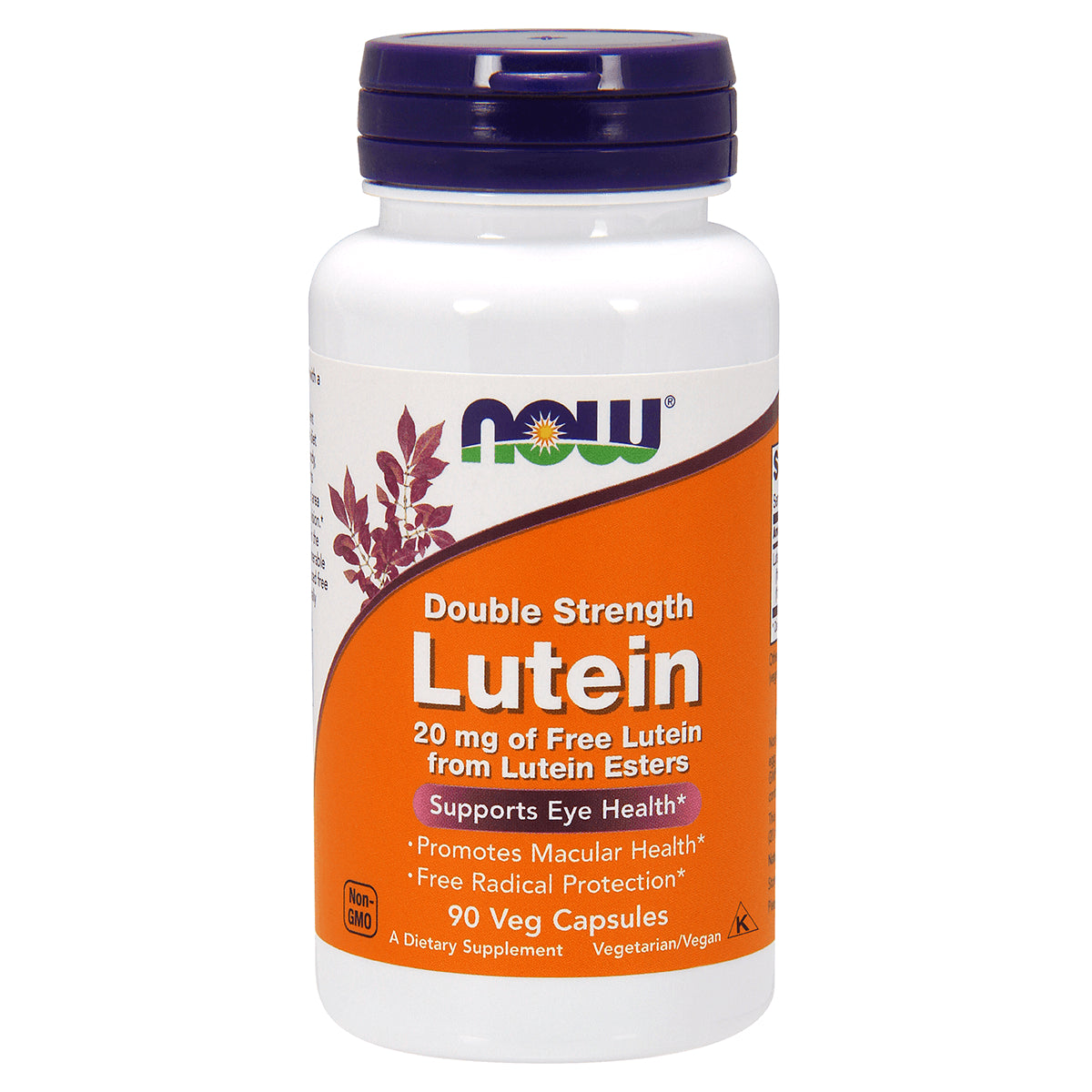 NWF254 | Now Double Strength Lutein 20 mg supplement bottle, 90 veg capsules