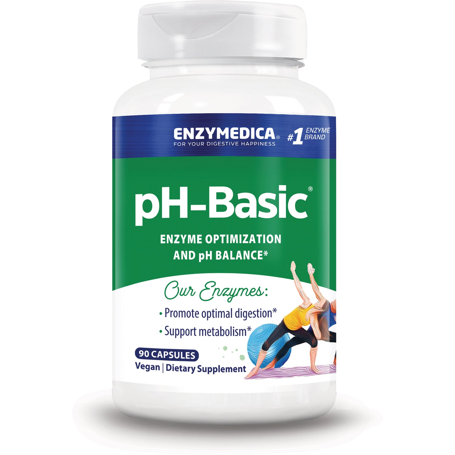 EMD034 | pH-Basic enzyme optimization and pH balance dietary supplement bottle, 90 capsules, vegan
