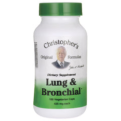 DCR055 | Christopher's Lung & Bronchial dietary supplement bottle with green cap, 100 Vegetarian Caps 425 mg label
