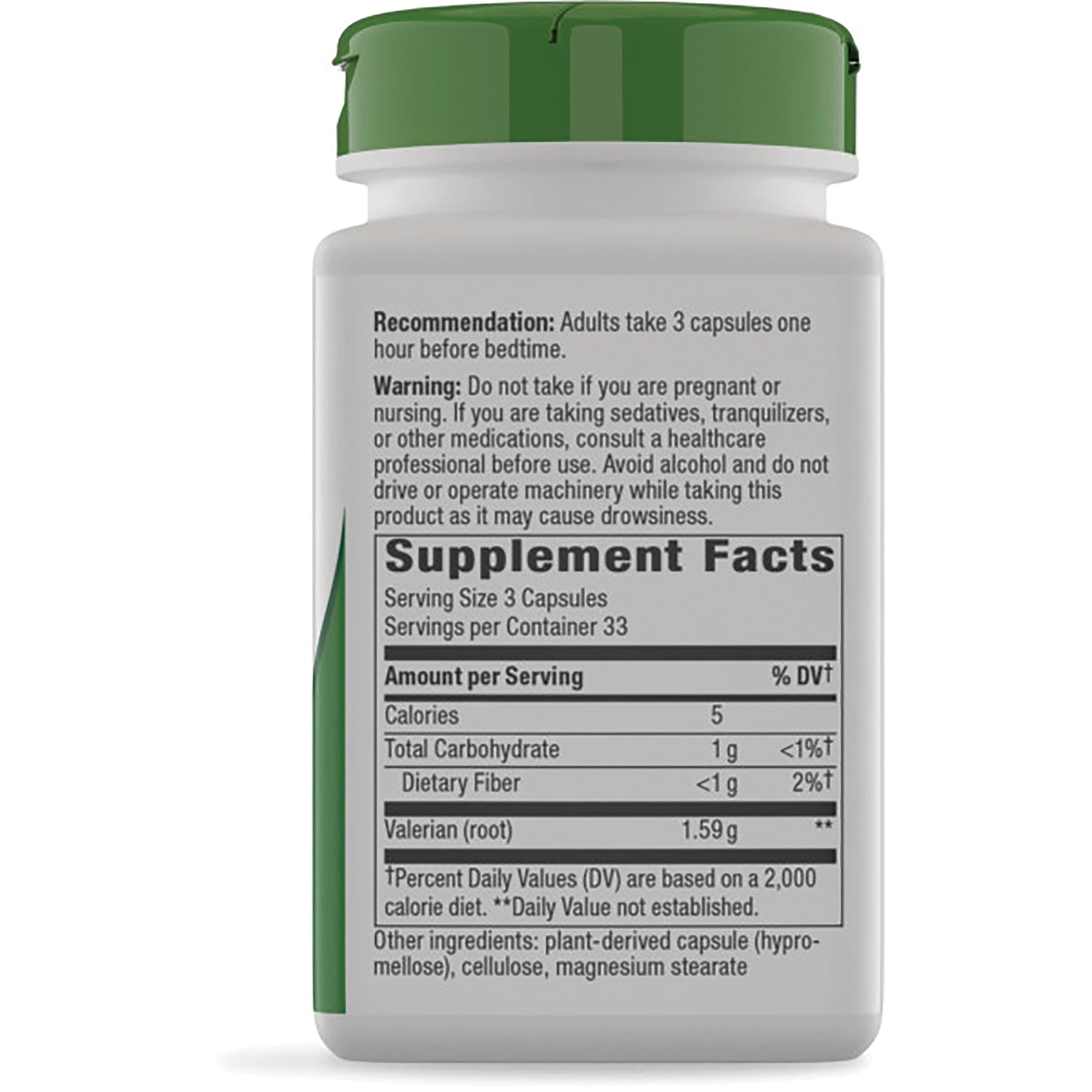 NW172 | back label of white supplement bottle showing Supplement Facts panel with serving size and warning