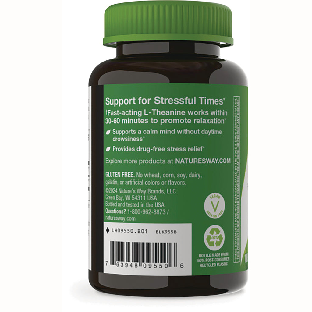 ET391 | Back label of supplement bottle reading Support for Stressful Times with product claims, gluten free text and barcode - Thumbnail