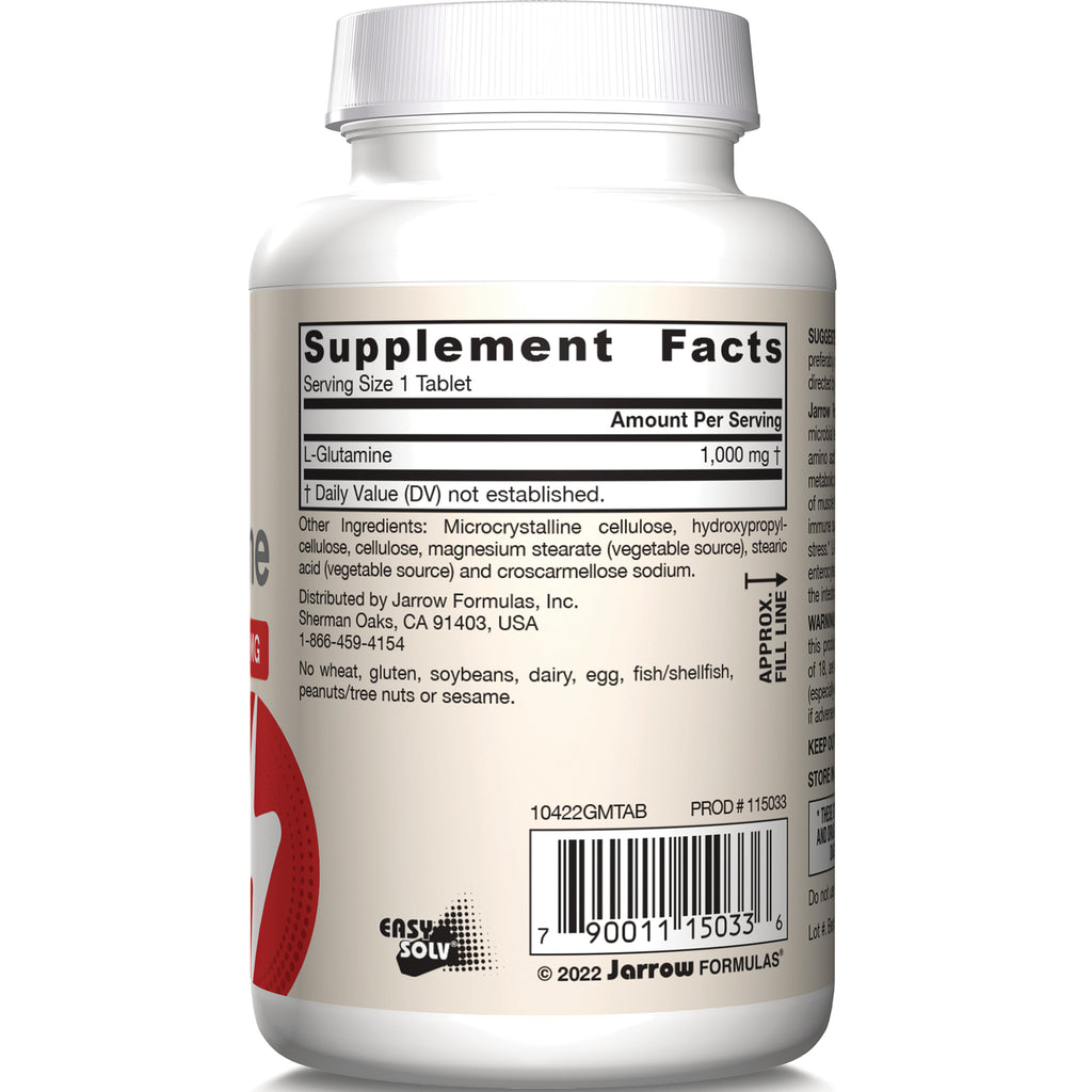 JR089 | Back label showing Supplement Facts panel with L-Glutamine 1,000 mg, ingredients list and barcode - Thumbnail