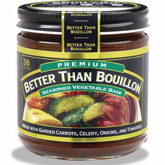 BOU004 | Better Than Bouillon seasoned vegetable base jar labeled Premium, made with garden carrots, celery, onions and tomatoes