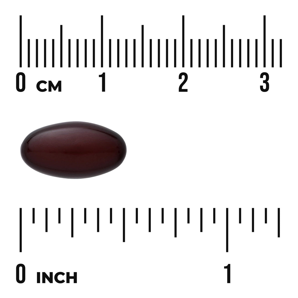 SWU671 | Dark oval softgel capsule with cm and inch rulers for size reference - Thumbnail