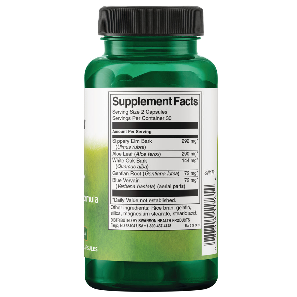 SW1761 | Back of green supplement bottle showing Supplement Facts, Serving Size 2 capsules, ingredients list and barcode - Thumbnail